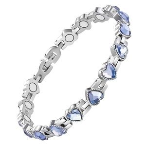 Magnetic Blue Heart Silver Toned Bracelet
